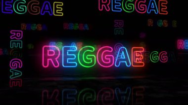 Reggae neon parlayan sembolü. Renkli ampuller. Özgürlük Jamaika kültürü eski tarz soyut konsept 3D animasyon.