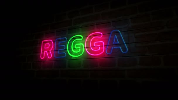 Reggae Neón Pared Ladrillo Libertad Jamaica Cultura Retro Estilo Bombillas — Vídeos de Stock