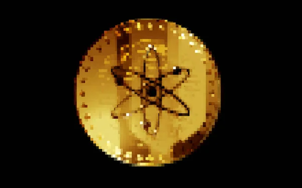 Cosmos Atom Cryptogeld Gouden Munt Retro Pixel Mozaïek Jaren Stijl — Stockfoto