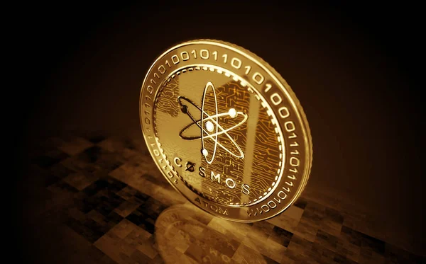 Kozmos Atom Kripto Altın Sikke Yeşil Ekran Arka Planda Soyut — Stok fotoğraf