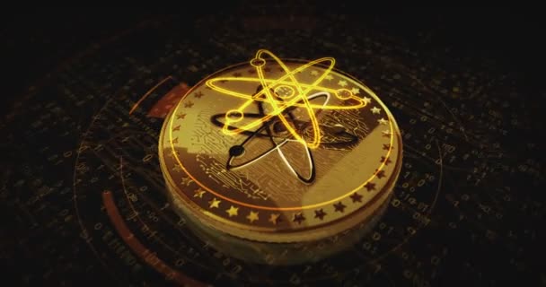 Cosmos Moneda Oro Criptomoneda Atom Girando Cámara Gira Alrededor Las — Vídeo de stock