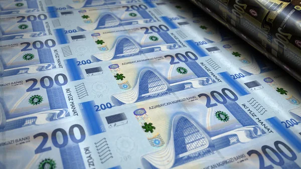 Azerbajdzsáni Manat Pénznyomtatás Illusztráció 200 Azn Bankjegy Lenyomat Finanszírozás Készpénz — Stock Fotó