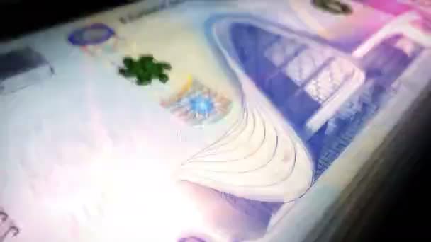 Азербайджанские Деньги Азербайджанские Манатские Деньги Банкноты Azn Макроцикл Быстрым Числом — стоковое видео