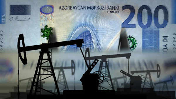 Ázerbájdžánské Peníze Ázerbájdžán Manat Počítadlo Peněz Ropným Čerpadlem Počítá Obchod — Stock fotografie