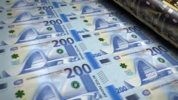 Azerbajdzsán Pénz Azerbajdzsán Manat Pénz Bankjegyek Nyomtatás Gép Hurok Papír — Stock videók