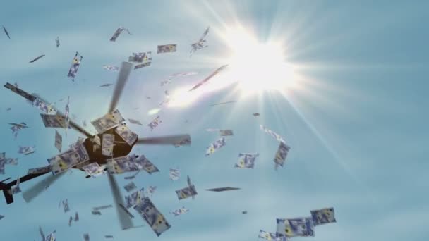 Azerbaiyán Manat Billetes Helicóptero Dinero Cayendo Azerbaiyán Azn 200 Señala — Vídeos de Stock