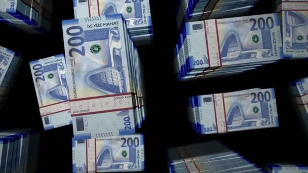 Azerbajdzsán Pénz Azerbajdzsáni Manat Pénzcsomag Hurok Repülés Azn Bankjegyek Felett — Stock videók