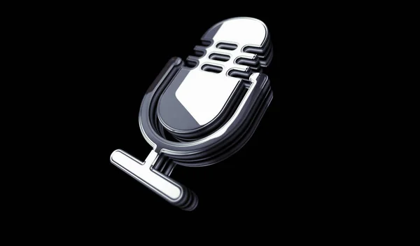 Microphone Podcast Ligne Sur Enregistrement Direct Diffusion Métal Brillant Concept — Photo