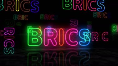 BRICS 'in parlak sembolü. Renkli ampuller. Uluslararası politika örgütü soyut kavram 3 boyutlu animasyon.