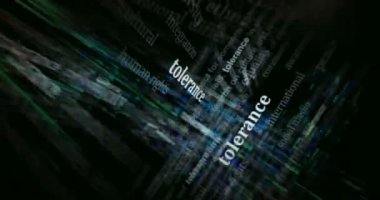 Hoşgörü eşitliğine saygı kabul ve dayanışma medyada manşet haber başlıkları. Soyut konsept döngü gösterir. Ekranlar arasında uçma efekti pürüzsüz ve döngülü 3d.