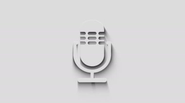 Mikrofon podcast 'i çevrimiçi ve hava kaydında doğal gölgeli canlı yayın sembolü. Siber teknoloji ikonu döngülenebilir ve kusursuz soyut konsept. 3D ışık ve gölge nesne.