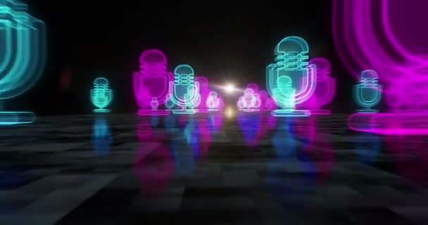 Microphone Podcast Ligne Sur Enregistrement Direct Symbole Diffusion Résumé Cyber — Video