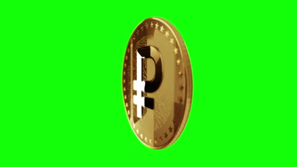 Цифрова Криптовалюта Rub Cryptoruble Ізольована Золота Монета Циклічному Фоні Зеленим — стокове відео