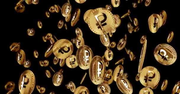 Цифровой Рубль Rub Крипторуемый Криптовалюта Изолированные Золотые Монеты Фон Дождя — стоковое видео