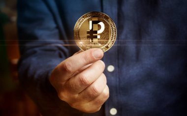 Dijital Ruble Rub Rub Kriptolabilir altın para elde soyut konsept