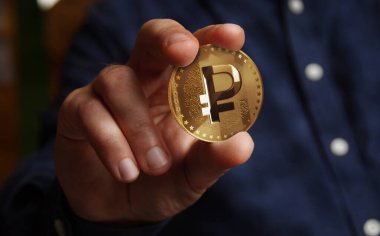 Dijital Ruble Rub Rub Kriptolabilir altın para elde soyut konsept