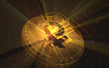 Yeşil ekran arka planında dijital Ruble Rub Rub Şifreleme Para Birimi. Soyut konsept 3d illüstrasyon.