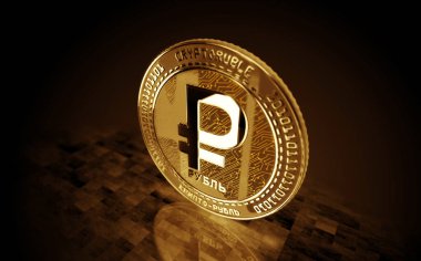Yeşil ekran arka planında dijital Ruble Rub Rub Şifreleme Para Birimi. Soyut konsept 3d illüstrasyon.