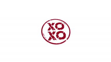 XOXO damgası ve el damgası darbesi izole edildi. Aşk ve romantik öpüşme sembolü 3 boyutlu soyut kavram. Alfa mat kanalı.