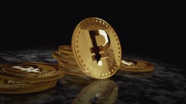 Dijital Ruble Rub şifreleme kripto para çevrimi. Kamera 3 boyutlu metal parlaklıklar etrafında döner. Fintech, çevrimiçi ödeme ve dijital işlem soyut kavramı.