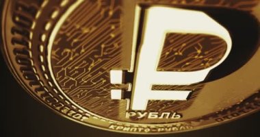 Dijital Ruble Rub şifreleme kripto para çevrimi. Kamera 3 boyutlu metal parlaklıklar etrafında döner. Fintech, çevrimiçi ödeme ve dijital işlem soyut kavramı.