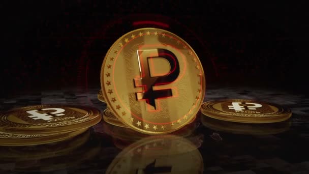 Rublo Digital Rub Cryptoruble Criptomoneda Moneda Oro Torneado Cámara Gira — Vídeos de Stock