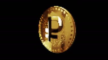 Dijital Ruble Rub Kripto Para Birimi. Eski piksel mozaik 80 'ler tarzında. Dönen altın metal döngüsü soyut kavram. 3B döngü kusursuz döngü.