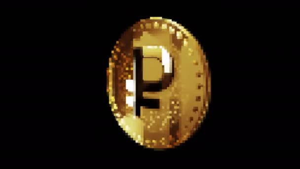 数字卢布Rub加密加密货币金币的复古像素马赛克80风格 旋转的金金属圈抽象概念 3D环路无缝漏洞 — 图库视频影像