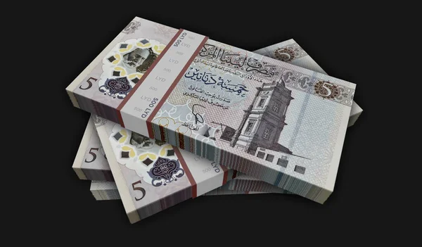 リビアのお金リビアディナールマネーパック3Dイラスト Lydバンクノートバンドルスタック 経済危機 ビジネスの成功 景気後退 債務の概念 — ストック写真