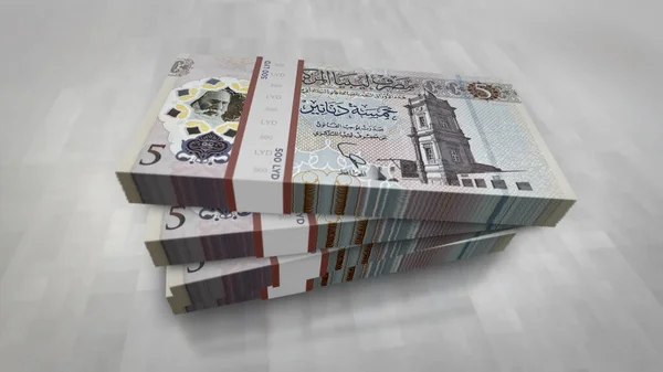 利比亚货币利比亚第纳尔货币包3D例证 5支Lyd钞票捆 经济危机 商业成功 税收和债务概念 — 图库照片