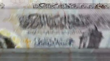 Libya parası Libya Dinar para sayma makinesi ve banknotlar. Hızlı bir 5 LYD para birimi değişimi. İş ve ekonomi. Kavramsal ve pürüzsüz arkaplan.