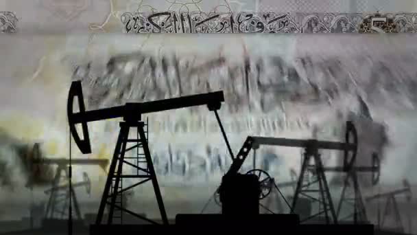 Libisch Geld Libië Dinar Geldtelmachine Met Oliepomp Aardoliebooreiland Brandstof Energie — Stockvideo