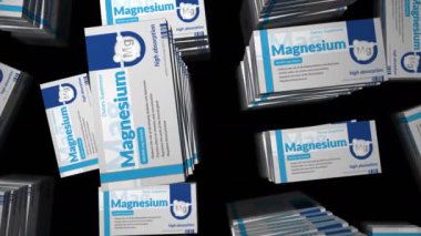 Magnezyum tablet kutusu üretimi. Hafıza ve konsantrasyon hapları üretimini destekleyin. Soyut kavram 3d biçimlendirilebilir döngüsüz canlandırma.