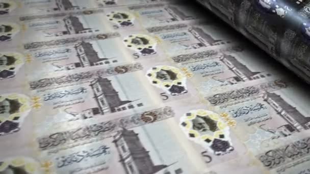 Libië Geld Libische Dinar Geld Bankbiljetten Afdrukken Roll Machine Loop — Stockvideo