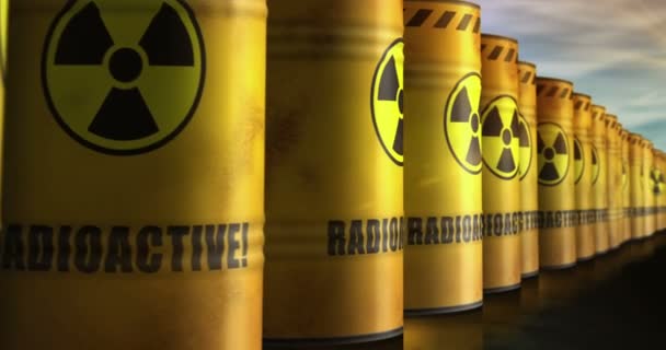 Atommüll Fässer Reihe Nahtlose Und Lückenlose Konzept Gefahr Strahlenbelastung Industriecontainer — Stockvideo