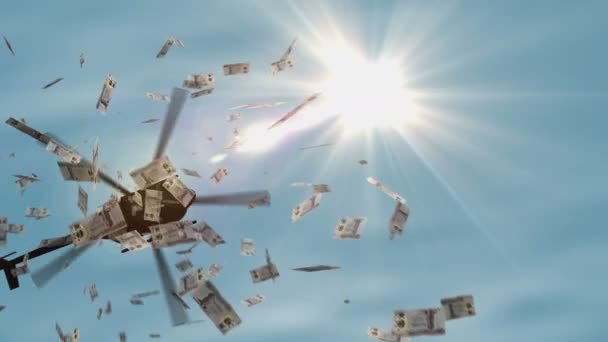リビア ディナール紙幣はヘリコプター マネーを落とす リビアLyd インフレ マネープリンティング 量的緩和の抽象的な3D概念に注目しています — ストック動画