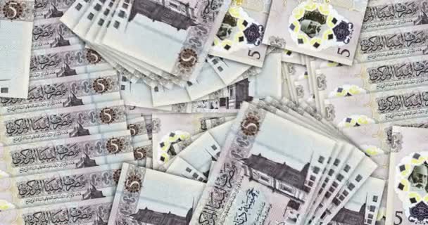 Bankovky Libye Dinar Smyčce Mozaiky Hotovostního Ventilátoru Libyjská Pětidolarová Bankovka — Stock video