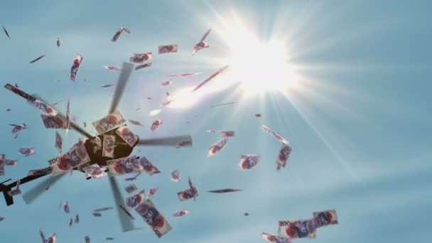 ジョージア ラリはヘリコプターの資金が下がることに注目している グルジアGel 100は インフレ マネープリンティング 量的緩和の抽象的な3D概念を指摘する — ストック動画