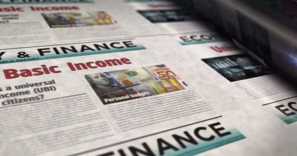 Univerzální Základní Příjem Občanů Výplaty Mezd Sociální Přerozdělování Denního Tisku — Stock video