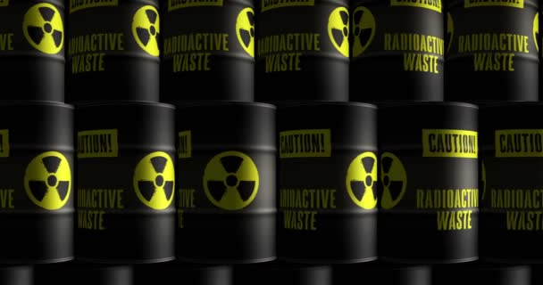 Barriles Residuos Radiactivos Nucleares Fila Sin Costura Concepto Bucle Peligro — Vídeos de Stock