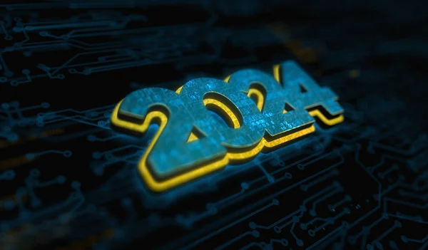 2024 Rok Futurystyczny Nowy Neon Symbol Cyfrowy Koncepcja Sieć Technologia — Zdjęcie stockowe