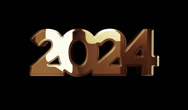 2024 Yıllık Fütüristik Yeni Altın Metal Parlak Sembol Konsepti Görkemli — Stok fotoğraf