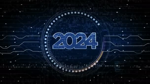 2024 Anno Futuristico Nuovo Simbolo Neon Concetto Digitale Cyber Tecnologia — Video Stock