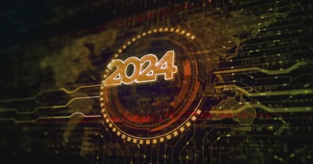 2024 Nový Futuristický Neonový Symbol Abstraktní Digitální Koncept Globální Síť — Stock video