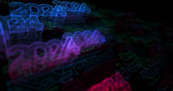 2024 Anno Futuristico Nuovo Simbolo Ologramma Neon Appare Uno Sfondo — Video Stock