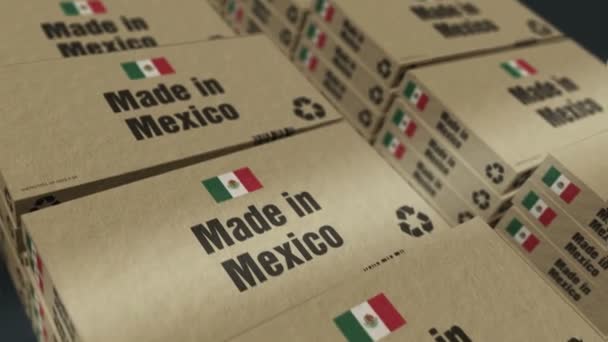 メキシコの箱の生産ラインで作られる 製造と配達について プロダクト工場 輸入および輸出 抽象概念 3Dレンダリングループ可能なシームレスアニメーション — ストック動画