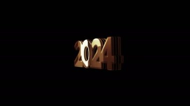 2024 yıllık fütüristik yeni altın metal parlak sembol konsepti. Işıldayan ve yansıtan ışık ikonu soyut. Kusursuz ve döngülü 3d döndürme canlandırması.