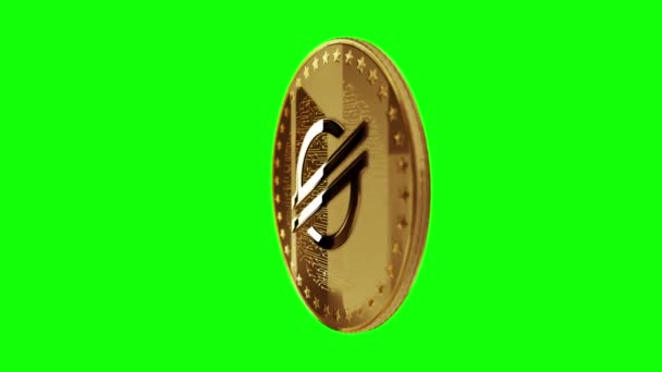 Hvězdné Xlm Kryptoměna Izolované Zlaté Mince Zelené Obrazovce Smyčky Pozadí — Stock video