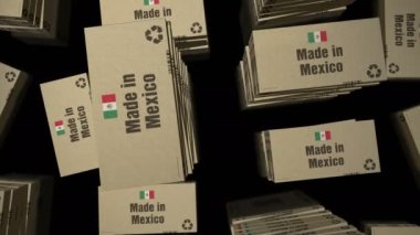 Mexico box üretim hattında üretildi. Üretim ve teslimat. Ürün fabrikası, ithalat ve ihracat. Soyut kavram 3d biçimlendirilebilir döngüsüz canlandırma.