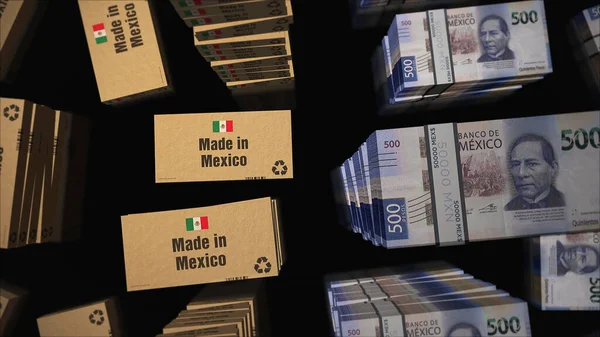 Made Mexico Box Line Mexican Peso Money Bundle Stacks Export — Stock Photo, Image